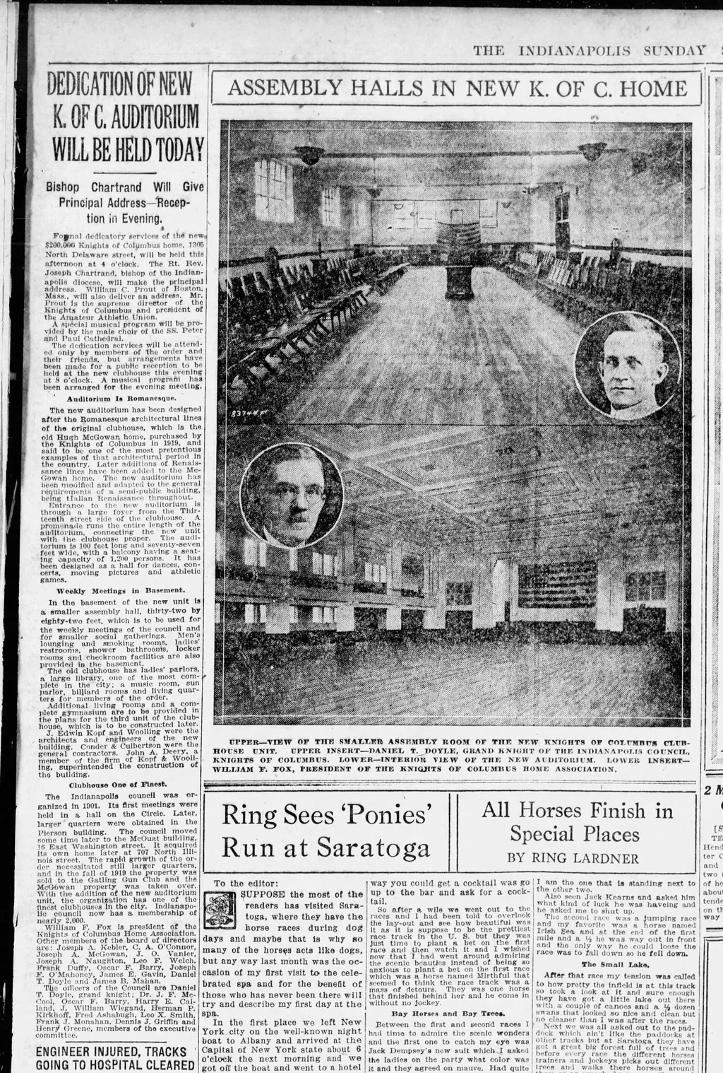 A newspaper page from the Indianapolis Sunday of 2 September 1923 announcing the dedication of the new Knights of Columbus auditorium